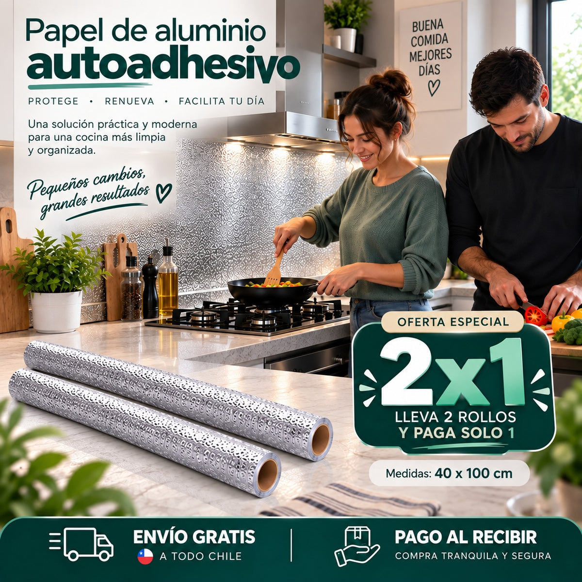 PAPEL DE ALUMINIO AUTOADHESIVO DE COCINA - OFERTA ESPECIAL 2X1